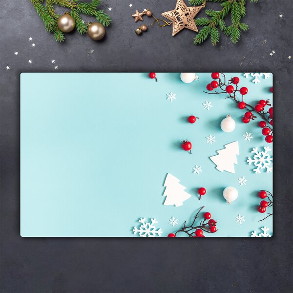 Tagliere in vetro temperato Ornamenti di Natale con fiocchi di neve 60x52 cm