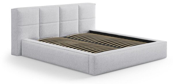 Letto matrimoniale imbottito grigio chiaro con contenitore e rete inclusi 160x200 cm Simon – Micadoni