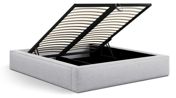 Letto matrimoniale imbottito grigio chiaro con contenitore e rete inclusi 160x200 cm Simon – Micadoni