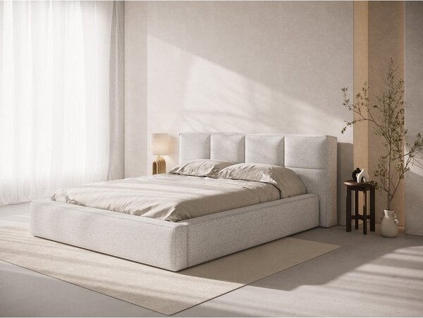Letto matrimoniale imbottito grigio chiaro con contenitore e rete inclusi 160x200 cm Simon – Micadoni