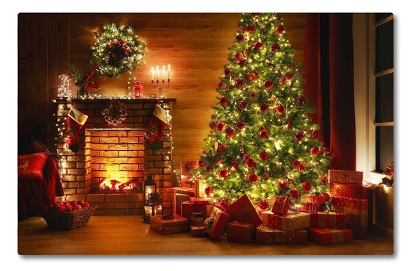 Tagliere in vetro temperato Albero di Natale Natale Camino Regalo 60x52 cm