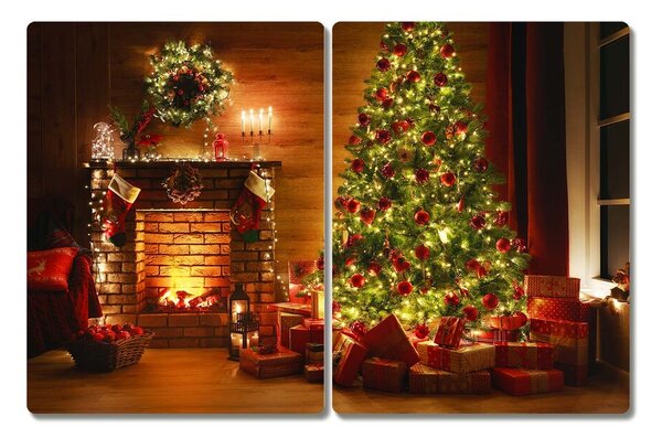Tagliere in vetro temperato Albero di Natale Natale Camino Regalo 60x52 cm