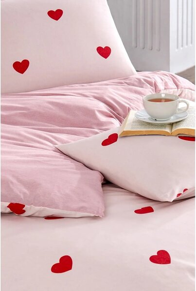 Set copripiumino e federa rosa per letto singolo o esteso con lenzuolo incluso/3 pezzi 160x220 cm Red Heart – Mila Home