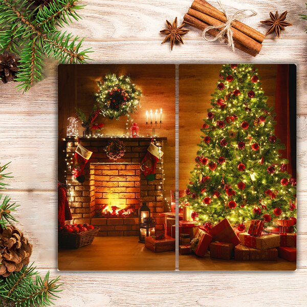 Tagliere in vetro temperato Albero di Natale Natale Camino Regalo 60x52 cm