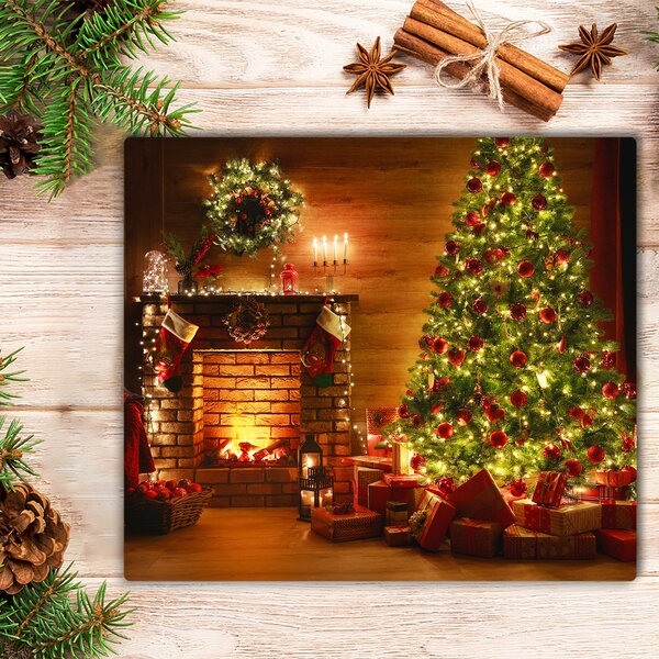 Tagliere in vetro temperato Albero di Natale Natale Camino Regalo 60x52 cm
