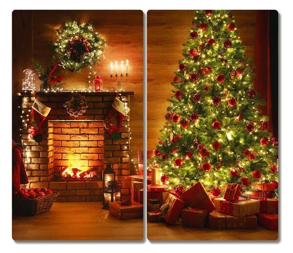 Tagliere in vetro temperato Albero di Natale Natale Camino Regalo 60x52 cm