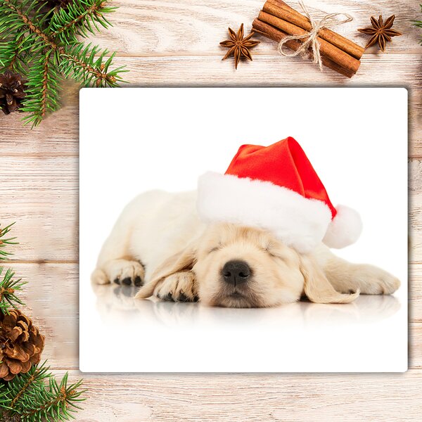 Tagliere in vetro Cucciolo di cappello invernale di Babbo Natale 60x52 cm
