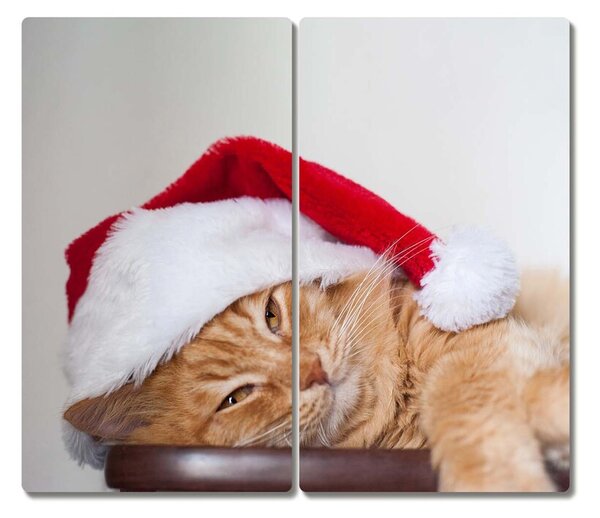 Tagliere in vetro Cappello di Babbo Natale gatto 60x52 cm