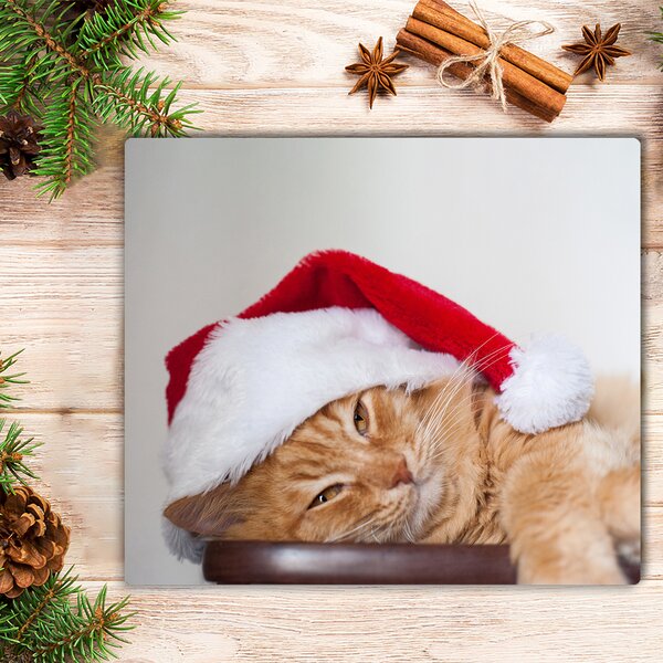 Tagliere in vetro Cappello di Babbo Natale gatto 60x52 cm