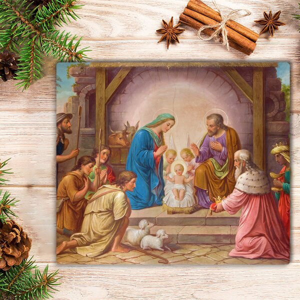 Tagliere in vetro temperato Gesù Natale stabile 60x52 cm
