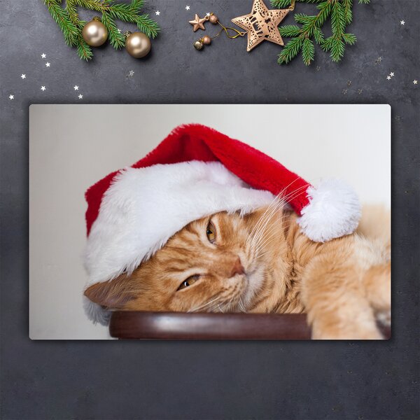 Tagliere in vetro Cappello di Babbo Natale gatto 60x52 cm