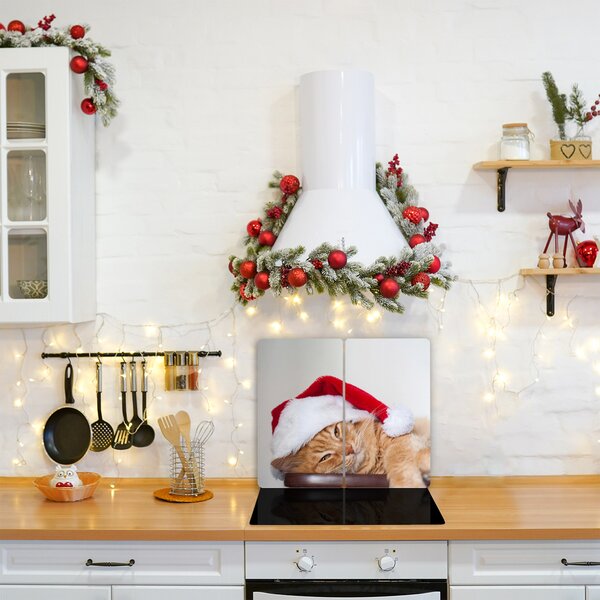 Tagliere in vetro Cappello di Babbo Natale gatto 60x52 cm