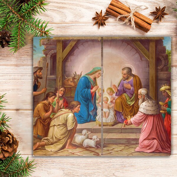 Tagliere in vetro temperato Gesù Natale stabile 60x52 cm