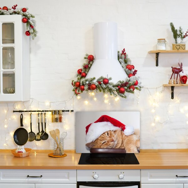 Tagliere in vetro Cappello di Babbo Natale gatto 60x52 cm