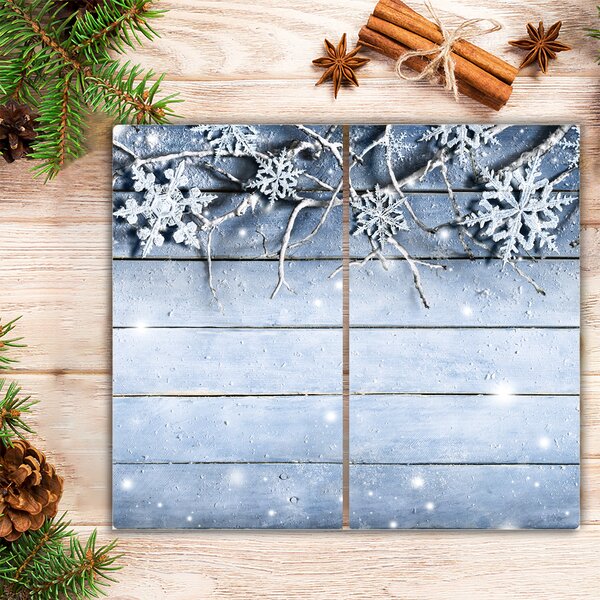 Tagliere in vetro temperato Vacanze, fiocchi di neve, inverno, gelo 60x52 cm