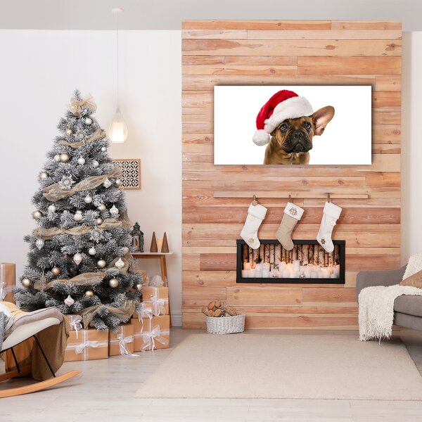 Quadro su tela Bulldog cane di Natale 100x50 cm