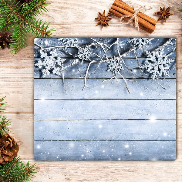 Tagliere in vetro temperato Vacanze, fiocchi di neve, inverno, gelo 60x52 cm
