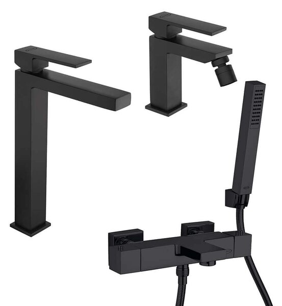 Set rubinetti lavabo alto bidet e gruppo vasca termostatico nero opaco serie Twinkle di Jacuzzi Rubinetteria