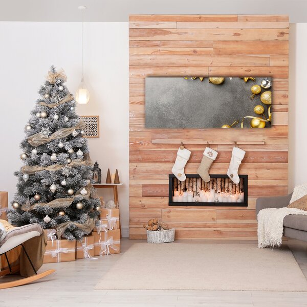 Foto quadro su tela Palline di Natale con stelle dorate 100x50 cm