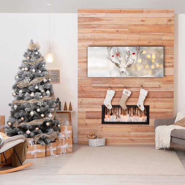 Quadro su tela Renna bianca Palline di Natale 100x50 cm