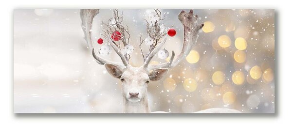 Quadro su tela Renna bianca Palline di Natale 100x50 cm