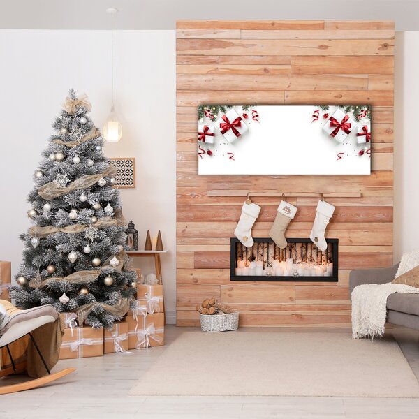 Quadro su tela Regali per le feste, ornamenti, ramoscelli 100x50 cm