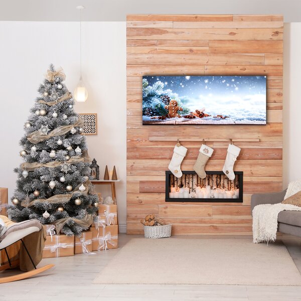 Quadro stampa su tela Albero di Natale della neve del pan di zenzero di Natale 100x50 cm