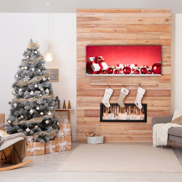 Quadro su tela Regalo di Natale Palle di Natale Neve 100x50 cm