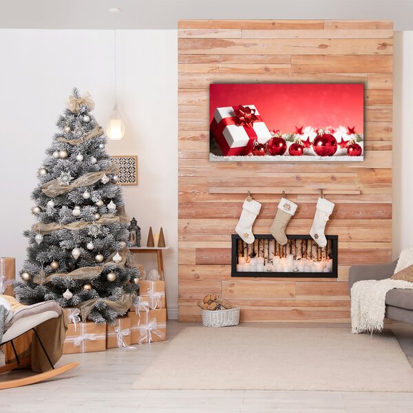 Quadro su tela Regalo di Natale Palle di Natale Neve 100x50 cm