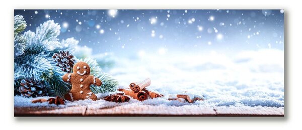Quadro stampa su tela Albero di Natale della neve del pan di zenzero di Natale 100x50 cm