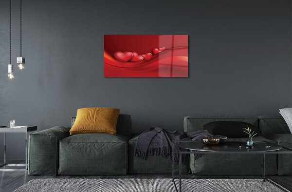 Quadro in vetro Cuori sfondo rosso 100x50 cm 2 appendini