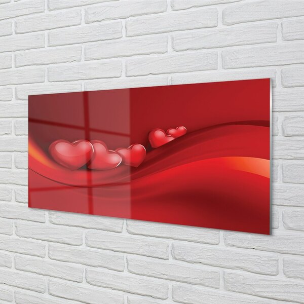 Quadro in vetro Cuori sfondo rosso 100x50 cm 2 appendini