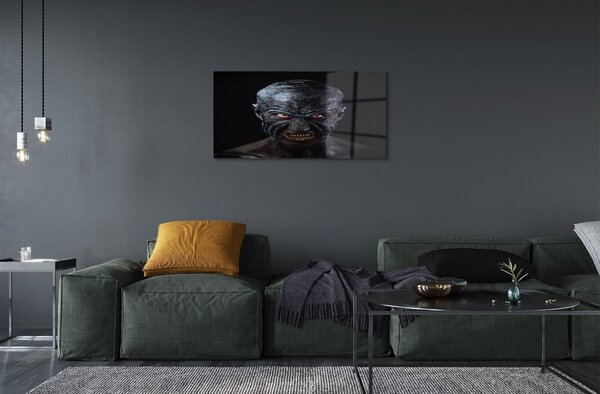 Quadro su vetro Spaventosa figura calva occhi rossi 100x50 cm 2 appendini