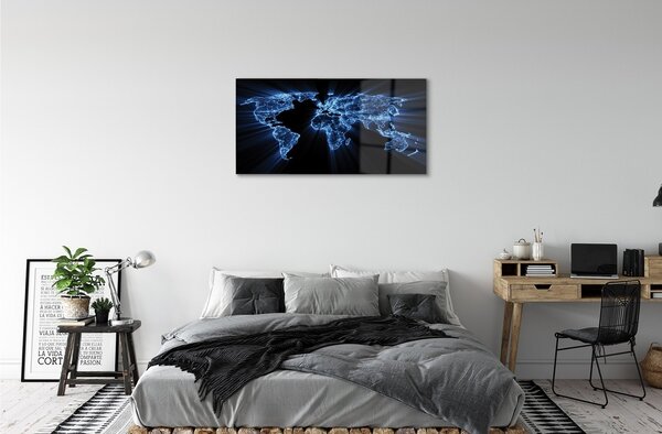 Quadro su vetro Mappa blu 100x50 cm 2 appendini