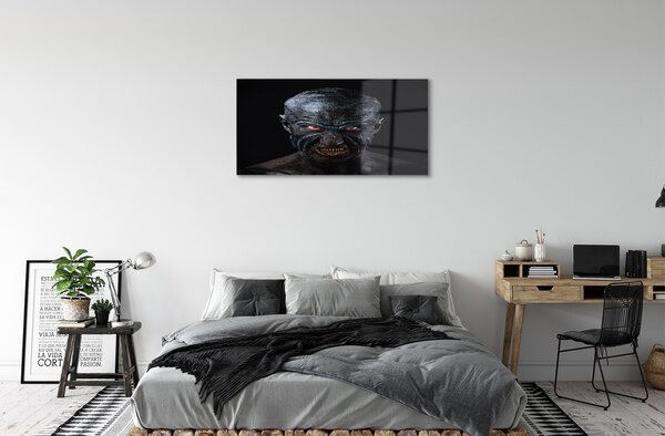 Quadro su vetro Spaventosa figura calva occhi rossi 100x50 cm 2 appendini