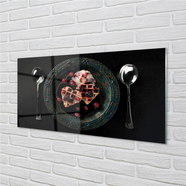 Quadro vetro Gelato al cucchiaio con cuori di cialda 100x50 cm 2 appendini