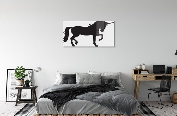 Quadro vetro Unicorno nero 100x50 cm 2 appendini