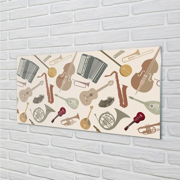 Quadro in vetro Violino tromba ukulele 100x50 cm 2 appendini