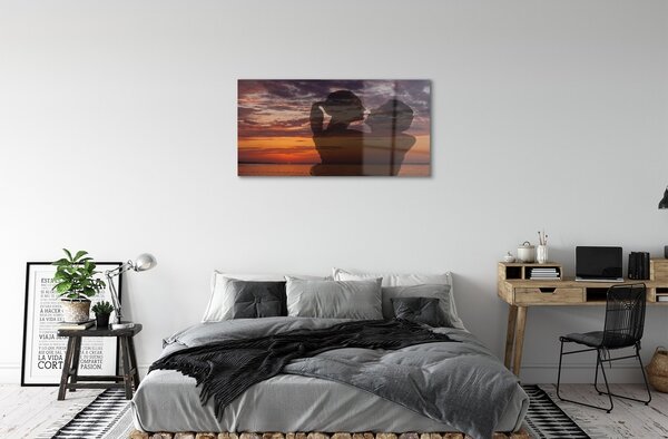 Quadro su vetro Cielo nuvole mare persone 100x50 cm 2 appendini