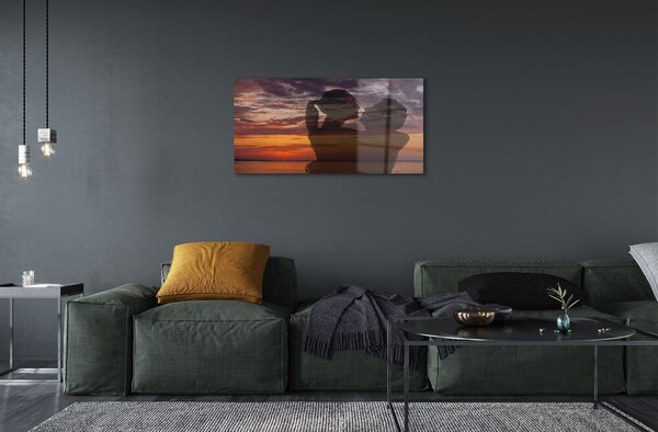 Quadro su vetro Cielo nuvole mare persone 100x50 cm 2 appendini