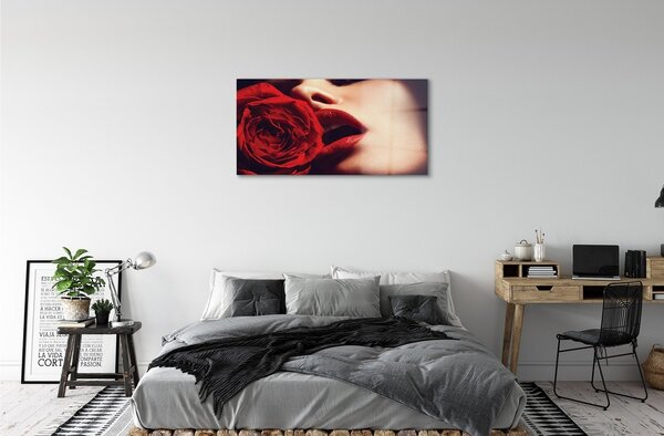 Quadro in vetro Labbra di donna rosa 100x50 cm 2 appendini