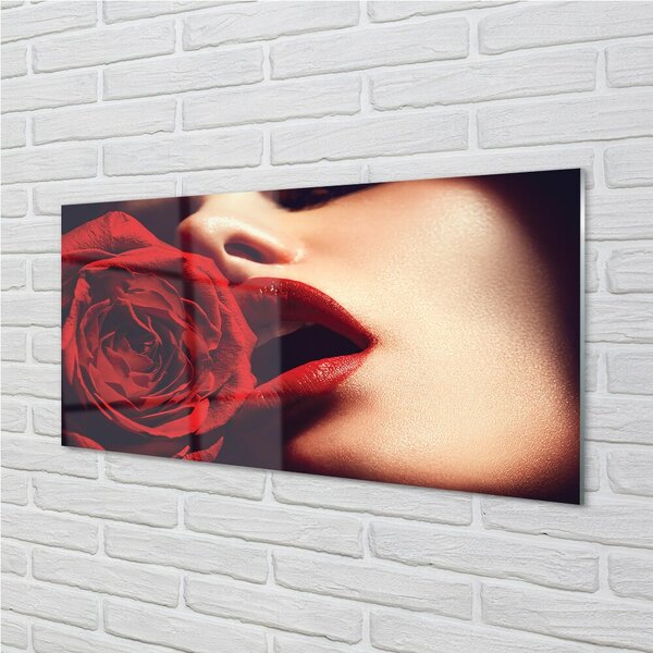 Quadro in vetro Labbra di donna rosa 100x50 cm 2 appendini