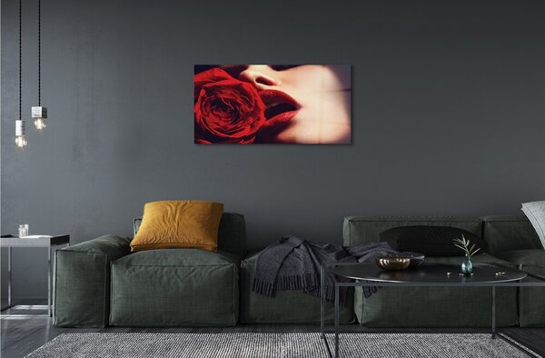 Quadro in vetro Labbra di donna rosa 100x50 cm 2 appendini