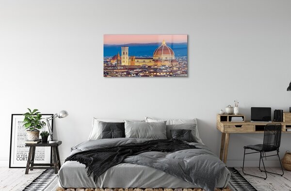 Quadro di vetro Italia cattedrale panorama notte 100x50 cm 2 appendini