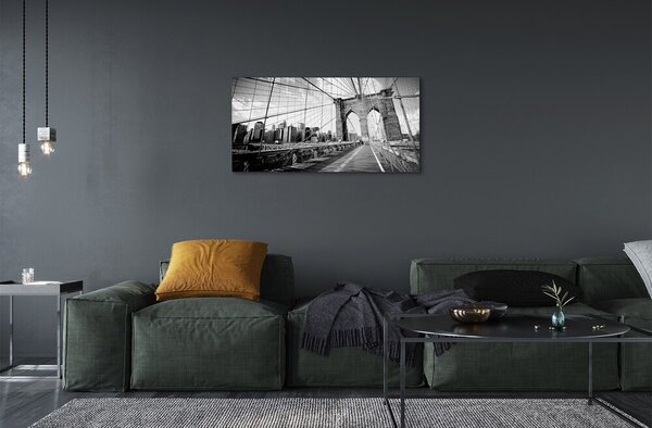 Quadro di vetro Ponte di grattacieli 100x50 cm 2 appendini