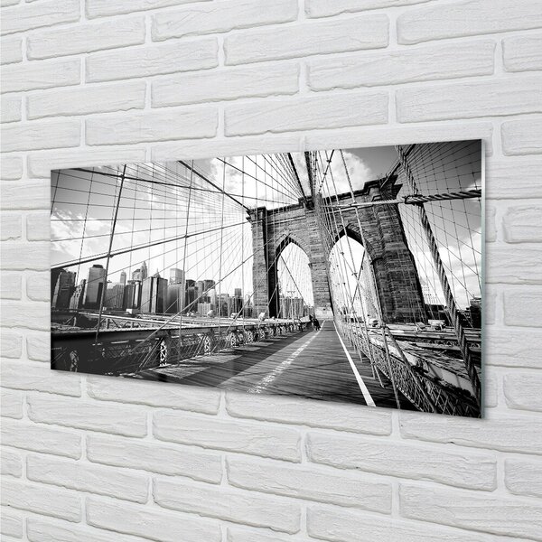 Quadro di vetro Ponte di grattacieli 100x50 cm 2 appendini