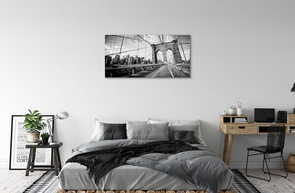 Quadro di vetro Ponte di grattacieli 100x50 cm 2 appendini