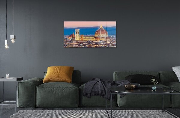 Quadro di vetro Italia cattedrale panorama notte 100x50 cm 2 appendini
