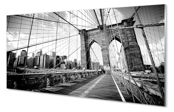 Quadro di vetro Ponte di grattacieli 100x50 cm 2 appendini