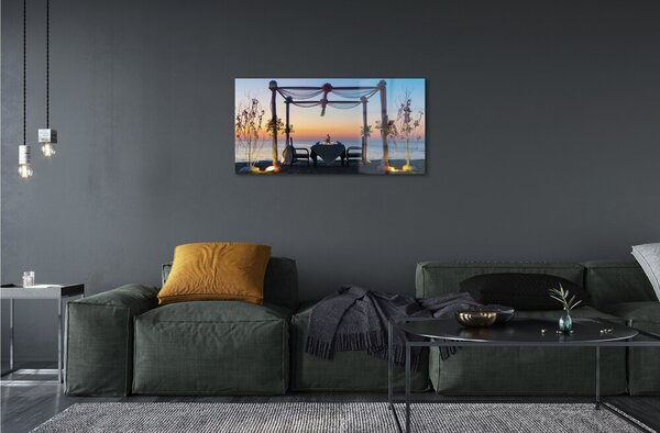 Quadro su vetro Cena al mare di ponente 100x50 cm 2 appendini